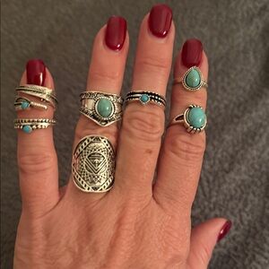 Silver and Turquoise Ring Set